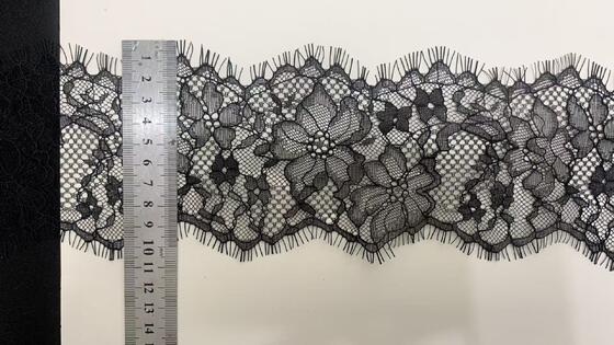 Quality Non-Stretch Nylon Eyelash Lace Trim with Hollow Floral Pattern and 10.5CM Width for Wedding Dress Decoration factory