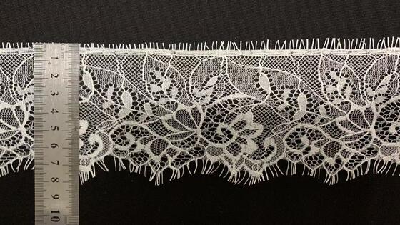 Quality Wholesale White Pure Nylon Eyelash Lace Trim with Hollow Floral Pattern and 8.5cm Width for Wedding Dresses factory
