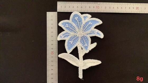 Quality Machine Towel Embroidery Lily Patch, Beaded Floral Embroidered Applique for Clothing Decoration factory