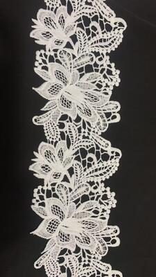 Quality 10cm Polyester Milk yarn Water‑Soluble Embroidery Lace Trim, Floral Hollow Lace Border for Wedding Dress factory