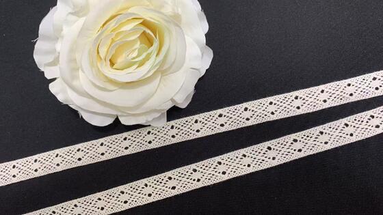Quality 1.5cm Cotton Crochet Lace Trim with Symmetrical Hollow Geometric Shape and Soft Hand Feel for Garment Trimming factory