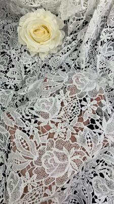 Quality Polyester milk yarn Water Soluble Embroider Fabric, Rose Floral Hollow Lace Fabric for Dresses factory