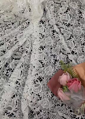 Quality Polyester milk yarn Water Soluble Embroider Fabric, Rose Floral Hollow Lace Fabric for Dresses factory