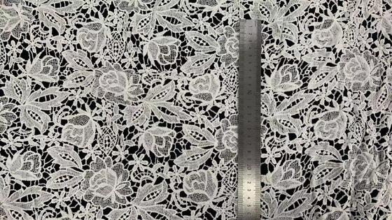 Quality Polyester milk yarn Water Soluble Embroider Fabric, Rose Floral Hollow Lace Fabric for Dresses factory