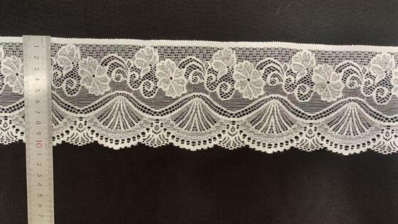 Quality 10cm Width Stretch Lace Trim with Scalloped Edge and Spandex Nylon Blend for Apparel and Home Decor factory