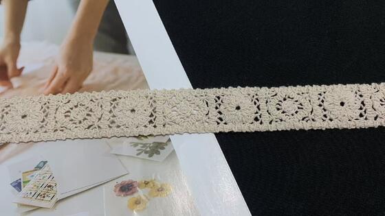 Quality 3cm Width Cotton Lace Trim with Three-dimensional Rose Motif and Square Hollow Grid Base for Garment Trimming factory