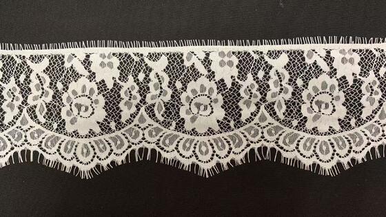 Quality Pure Nylon Eyelash Lace Trim with Hollow Floral Pattern and Eyelash Fringe Edge for Garment Decoration factory