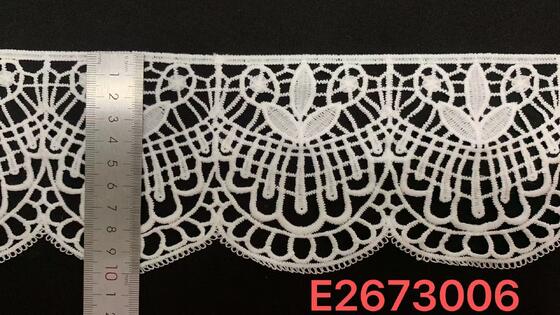 Quality 10cm Width Milk Silk Floral Lace Trim with Scalloped Edge and 3D Floral Pattern for Dress and Home Decor factory