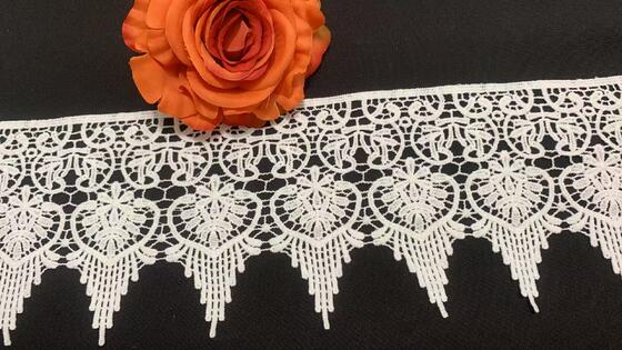Quality 12.3cm Width Milk Yarn Lace Trim with Unique Heart Pattern and Soft Smooth Handfeel for Boutique Dresses factory