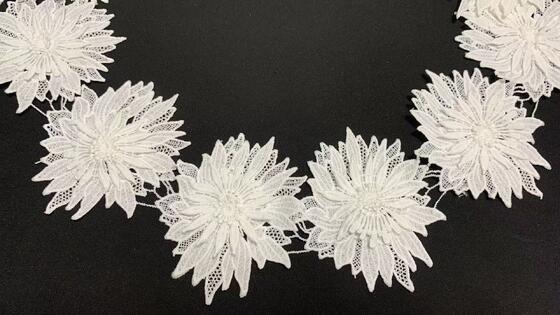 Quality 11.5cm Width Milk Yarn Lace Trim with Large Raised Three Dimensional Floral Motif and Fine Hollow Workmanship factory