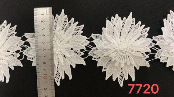 Quality 11.5cm Width Milk Yarn Lace Trim with Large Raised Three Dimensional Floral Motif and Fine Hollow Workmanship factory