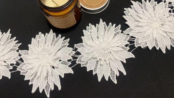 Quality 11.5cm Width Milk Yarn Lace Trim with Large Raised Three Dimensional Floral Motif and Fine Hollow Workmanship factory
