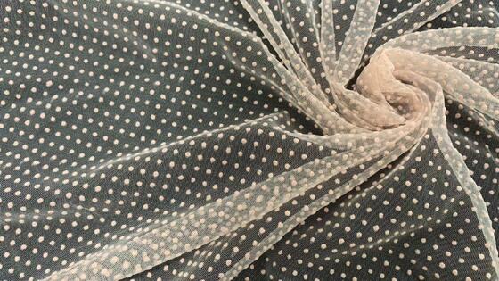 Quality Flocked Mesh Fabric with Pink Dot Pattern Lightweight Breathable Tulle for Dress Blouse Decoration factory