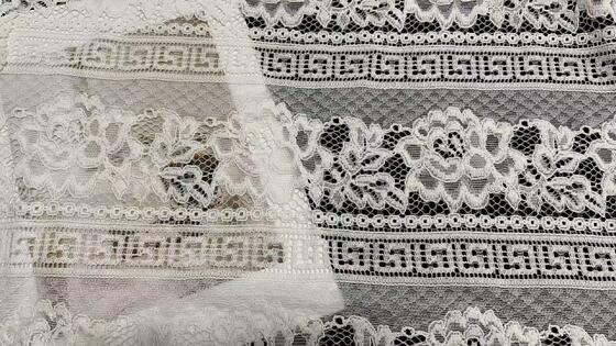 Quality Horizontal Striped Floral Lace Fabric, Ornate Border Pattern Nylon Lace for Garment & Costume Decoration factory