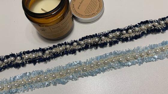 Quality 2.5cm Width Pearl Beaded Tweed Trim with Rough Fringe Edge and Faux Pearl Decoration for Bulk Supply factory