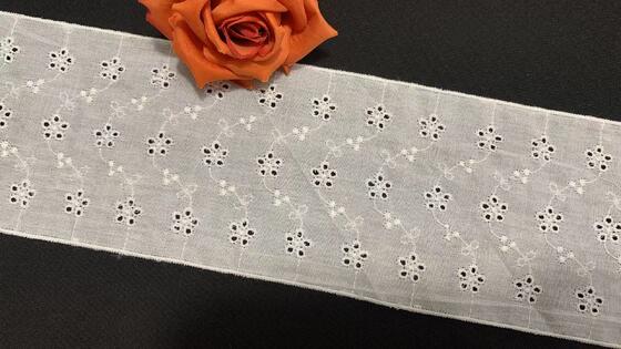 Quality Cotton Eyelet Embroidered Lace Trim with Small Floral Hollow-out Design Soft Breathable Texture Bulk Supply for Dress Blouse Garment Sewing factory