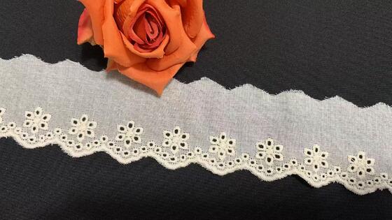 Quality Cotton Eyelet Lace Trim with Small Cluster Floral Embroidery Scalloped Wavy Edge Soft Breathable for Dress Skirt Garment Trimming factory