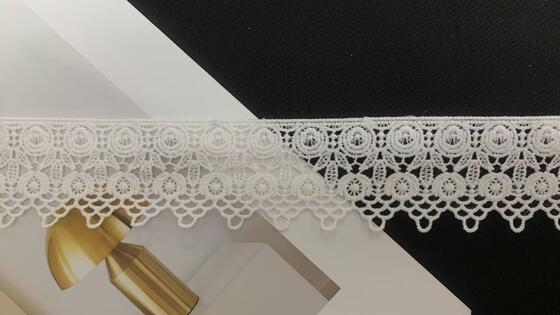 Quality 4cm Width Milk Yarn Lace Trim with Scallop Bottom Edge and Fine Hollow Texture for Garment Trimming factory