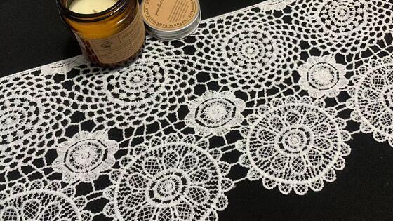 Quality 18cm Width Milk Yarn Lace Trim with Multi-tier Circular Rosette Motifs and Large-width Hollow Lace for Dress Hem Decoration factory