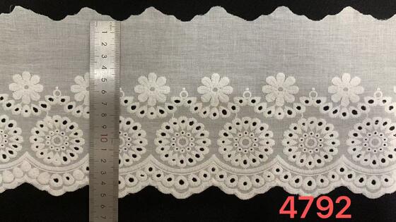 Quality Natural Cotton Chicken Embroidery Lace Trim with Stacked Flower Embroidery and Scalloped Wavy Border factory
