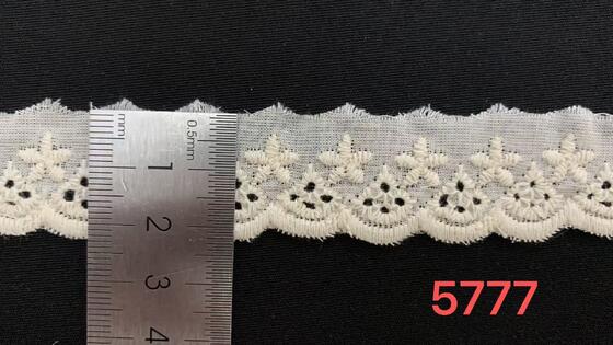 Quality 2.3cm Width Cotton Chicken Lace Trim with Small Floral-Geometric Eyelet Motifs and Soft Wavy Scallop Edge for Garment Trimming factory