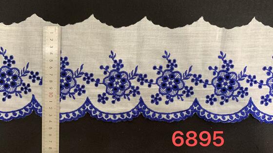 Quality 14cm Width Cotton Chicken Lace Trim with Floral Embroidery and Scalloped Edge for Dress Blouse Decoration factory
