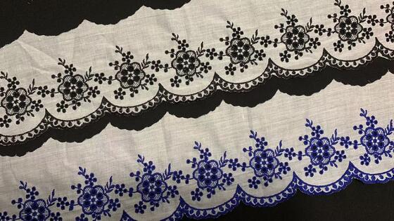 Quality 14cm Width Cotton Chicken Lace Trim with Floral Embroidery and Scalloped Edge for Dress Blouse Decoration factory