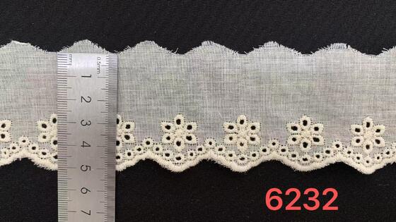 Quality 5cm Width Cotton Chicken Lace Trim with Tiny Cluster Flower Embroidery and Wavy Scalloped Edge for Dress Blouse factory