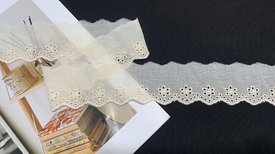 Quality 5cm Width Cotton Chicken Lace Trim with Tiny Cluster Flower Embroidery and Wavy Scalloped Edge for Dress Blouse factory