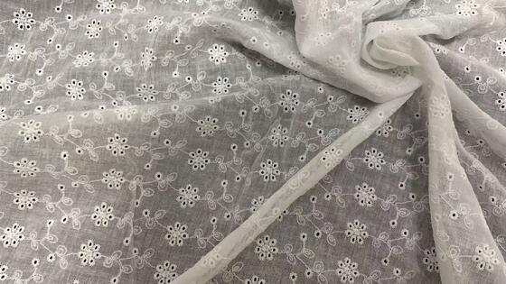 Quality Cotton Chicken Embroidery Lace Fabric with Winding Vine and Cluster Flower Motifs Fine Hollow Embroidery Soft Breathable Texture factory