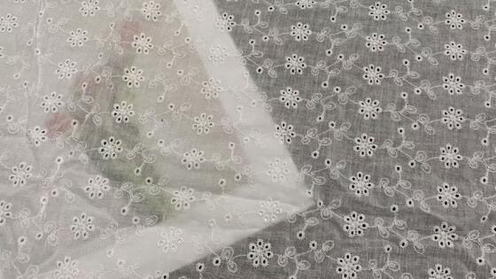 Quality Cotton Chicken Embroidery Lace Fabric with Winding Vine and Cluster Flower Motifs Fine Hollow Embroidery Soft Breathable Texture factory