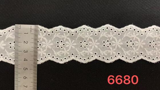 Quality Cotton Chicken Lace Trim with Repeated Circular Floral Embroidery Wavy Scallop Edge and Soft Breathable Texture for Garment Trimming factory